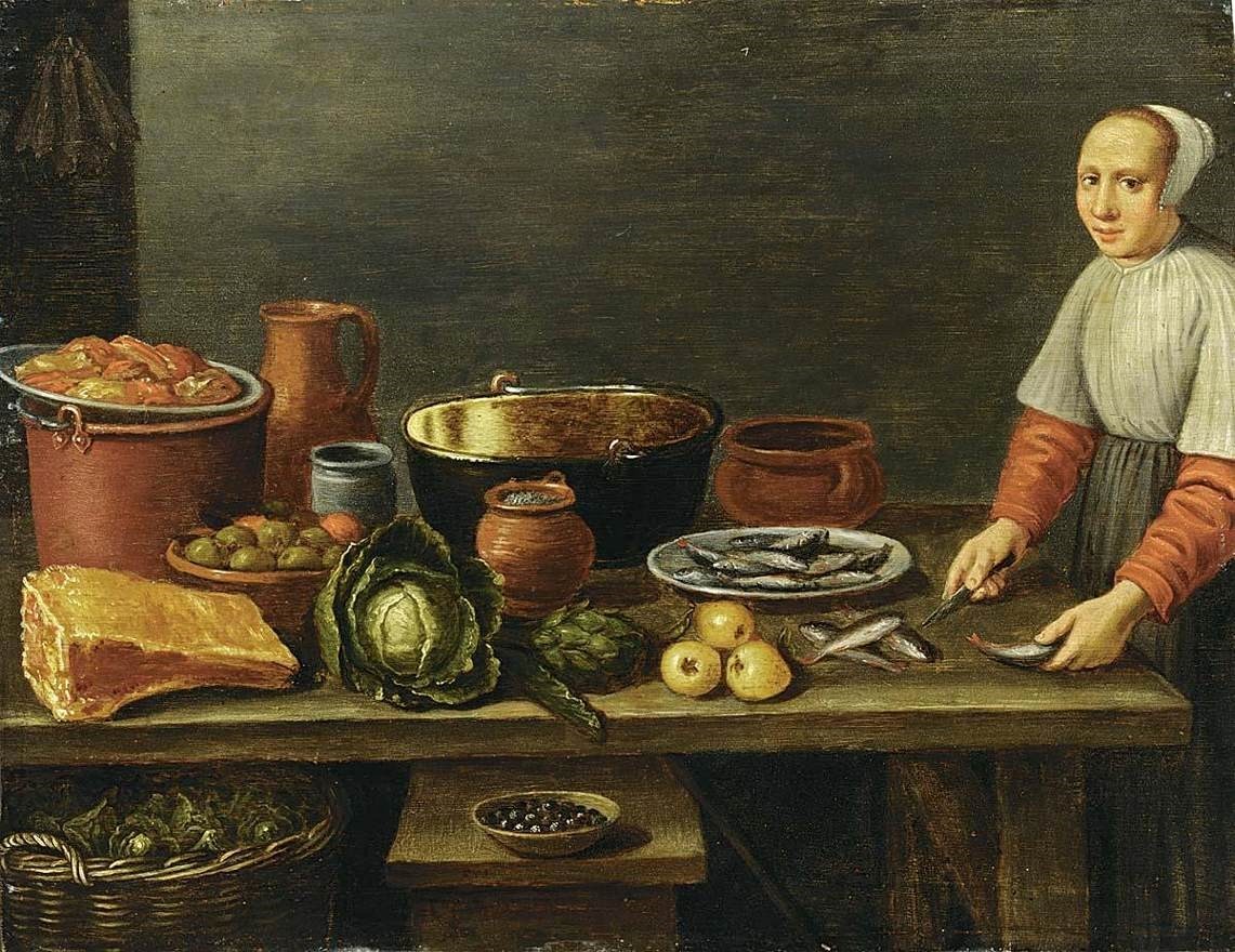 F van Schooten. Cocina con naturaleza muerta - S XVI-XVII